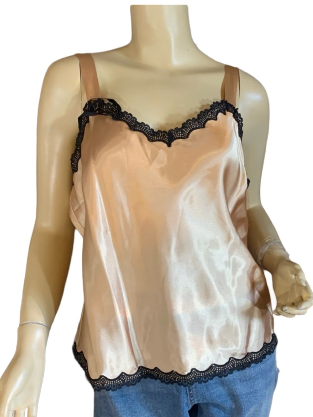 STUDIO I GOLD SATIN CAMI W/BLACK LACE TRIM Y2K TOP (14)